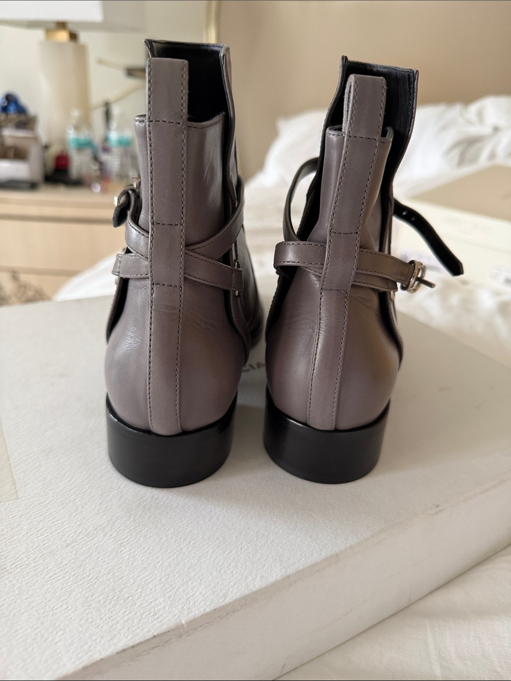 Balenciaga Taupe Gray Leather Ankle Boots - Picture 7 of 7